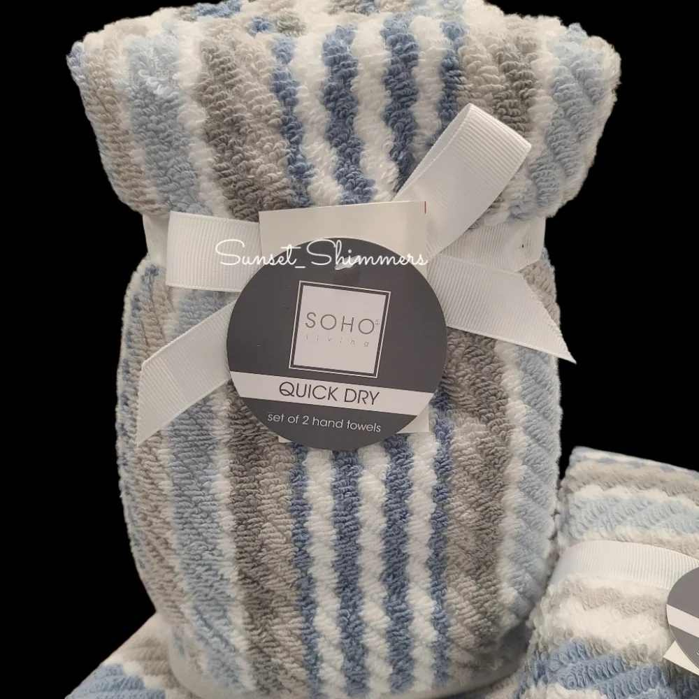 8pc Soho Living 2 Bath 2 Hand 4 Washcloth Set Rope Striped Blue Gray Towels